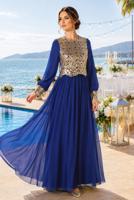 Hijab clothing NAVY BLUE T 48525 Fy Collection-Pul İşlemeli Abiye Elbise