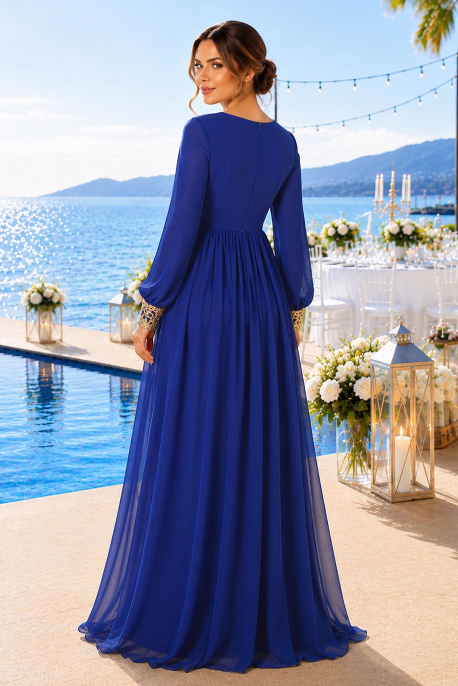 Hijab clothing NAVY BLUE T 48525 Fy Collection-Pul İşlemeli Abiye Elbise