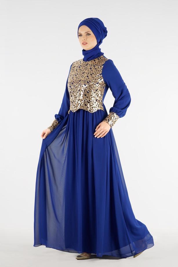Vêtements hijab  T 48525 Fy Collection-Pul İşlemeli Abiye Elbise - TRENDTESETTÜR