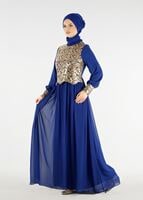 Vêtements hijab BLEU MARINE T 48525 Fy Collection-Pul İşlemeli Abiye Elbise