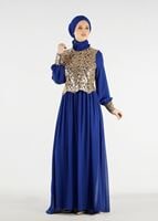 Vêtements hijab BLEU MARINE T 48525 Fy Collection-Pul İşlemeli Abiye Elbise