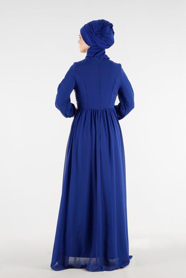 Tesettür giyim  T 48525 Fy Collection-Pul İşlemeli Abiye Elbise - TRENDTESETTÜR