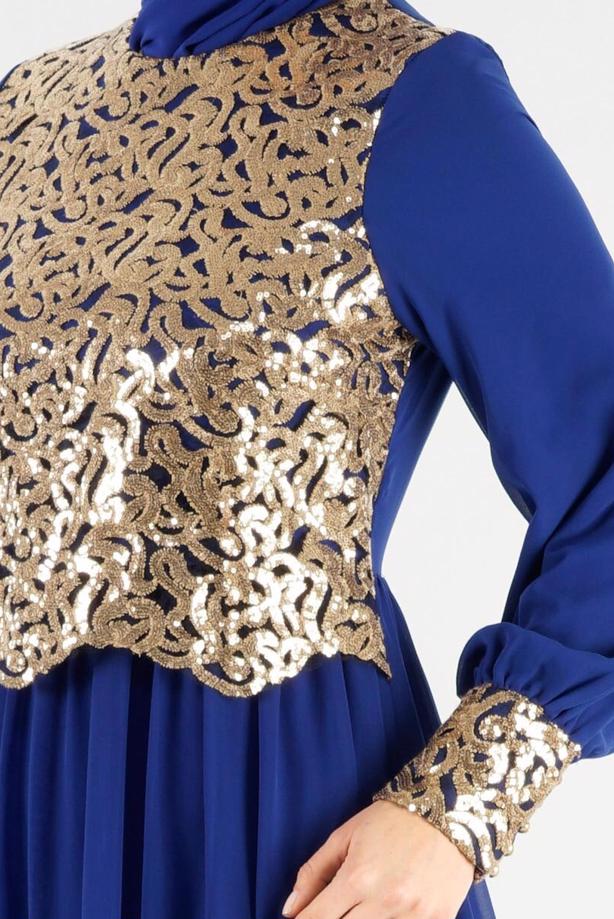 Tesettür giyim  T 48525 Fy Collection-Pul İşlemeli Abiye Elbise - TRENDTESETTÜR