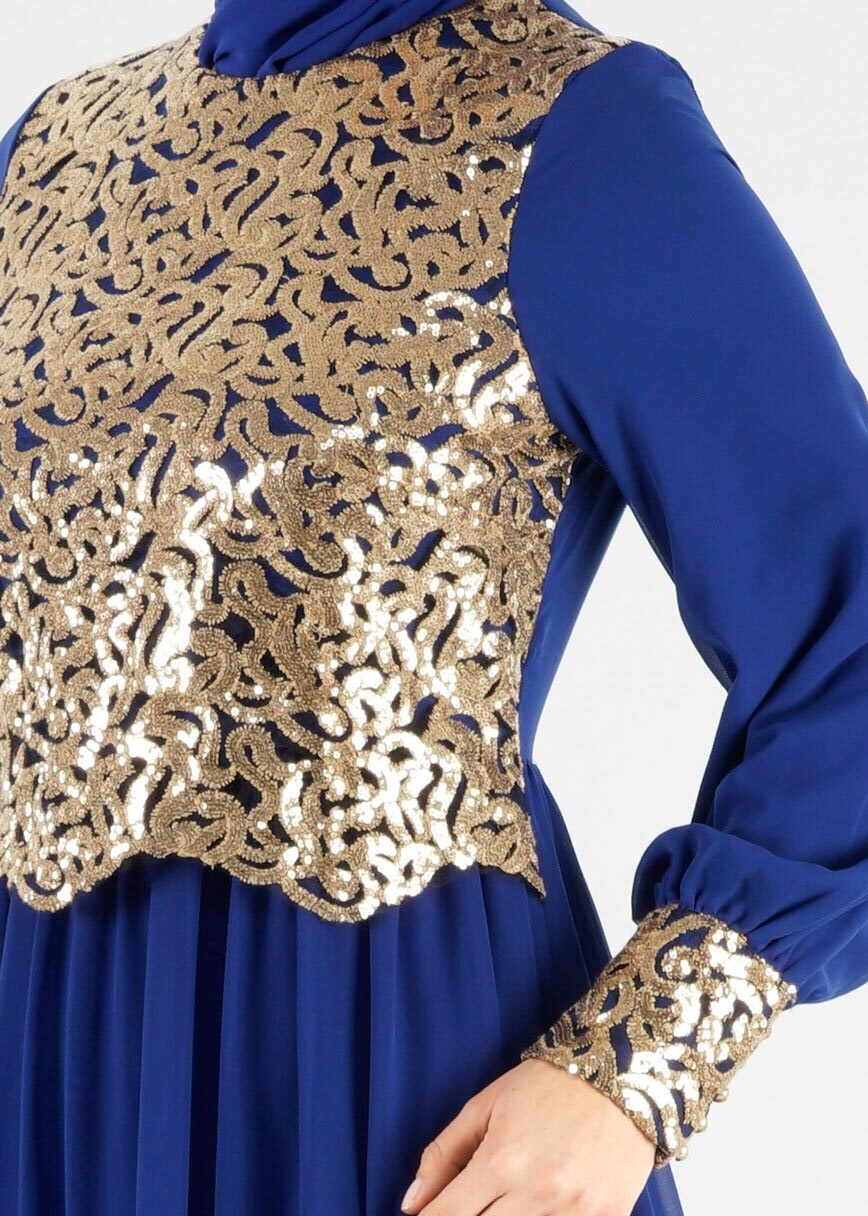 Vêtements hijab BLEU MARINE T 48525 Fy Collection-Pul İşlemeli Abiye Elbise