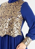Hijab clothing NAVY BLUE T 48525 Fy Collection-Pul İşlemeli Abiye Elbise