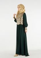Tesettür giyim YEŞİL T 48525 Fy Collection-Pul İşlemeli Abiye Elbise