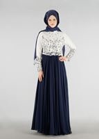 Vêtements hijab BLEU MARINE T 51741 Moda Perfect-Dantel Detaylı Elbise