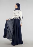 Vêtements hijab BLEU MARINE T 51741 Moda Perfect-Dantel Detaylı Elbise