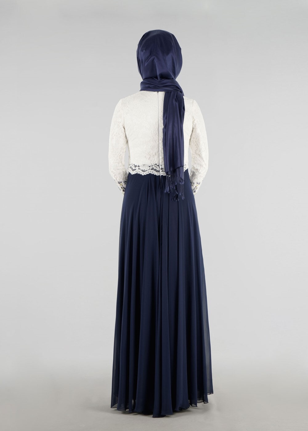 Vêtements hijab BLEU MARINE T 51741 Moda Perfect-Dantel Detaylı Elbise