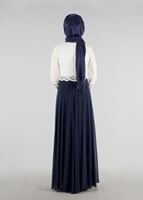Vêtements hijab BLEU MARINE T 51741 Moda Perfect-Dantel Detaylı Elbise