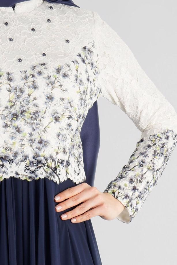 Vêtements hijab  T 51741 Moda Perfect-Dantel Detaylı Elbise - TRENDTESETTÜR