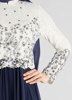 Tesettür giyim LACİVERT T 51741 Moda Perfect-Dantel Detaylı Elbise
