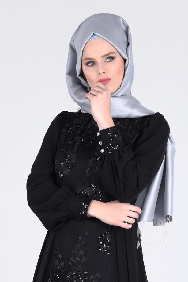 Hijab-Kleidung  T 55525 Fy Collection-İşleme Detaylı Tesettür Abiye Elbise - TRENDTESETTÜR
