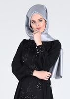 Tesettür giyim SİYAH T 55525 Fy Collection-İşleme Detaylı Tesettür Abiye Elbise