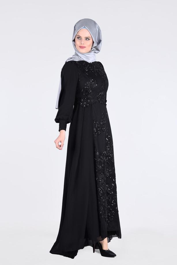 Hijab-Kleidung  T 55525 Fy Collection-İşleme Detaylı Tesettür Abiye Elbise - TRENDTESETTÜR