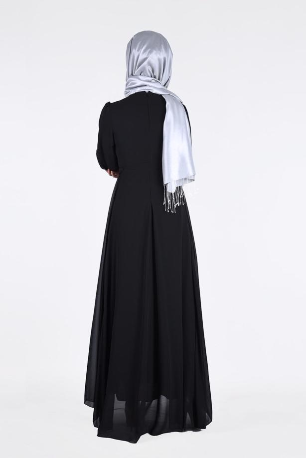 Hijab-Kleidung  T 55525 Fy Collection-İşleme Detaylı Tesettür Abiye Elbise - TRENDTESETTÜR