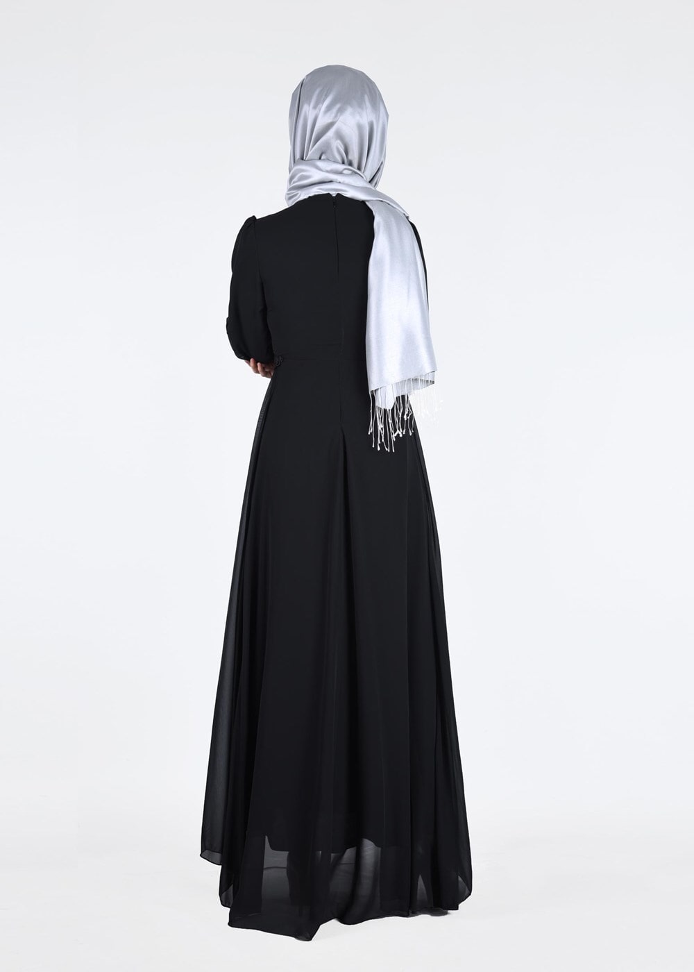 Tesettür giyim SİYAH T 55525 Fy Collection-İşleme Detaylı Tesettür Abiye Elbise