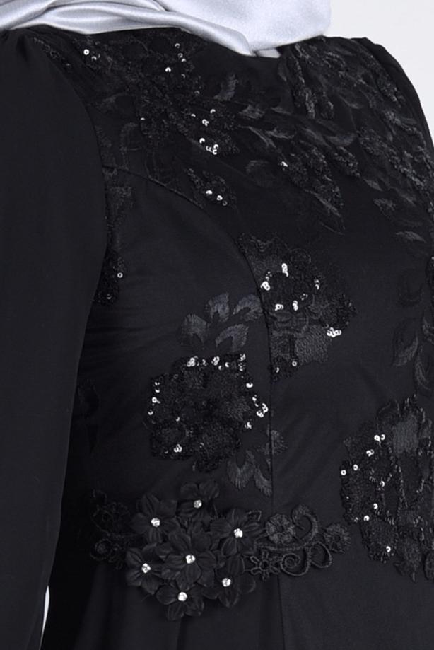 Hijab-Kleidung  T 55525 Fy Collection-İşleme Detaylı Tesettür Abiye Elbise - TRENDTESETTÜR
