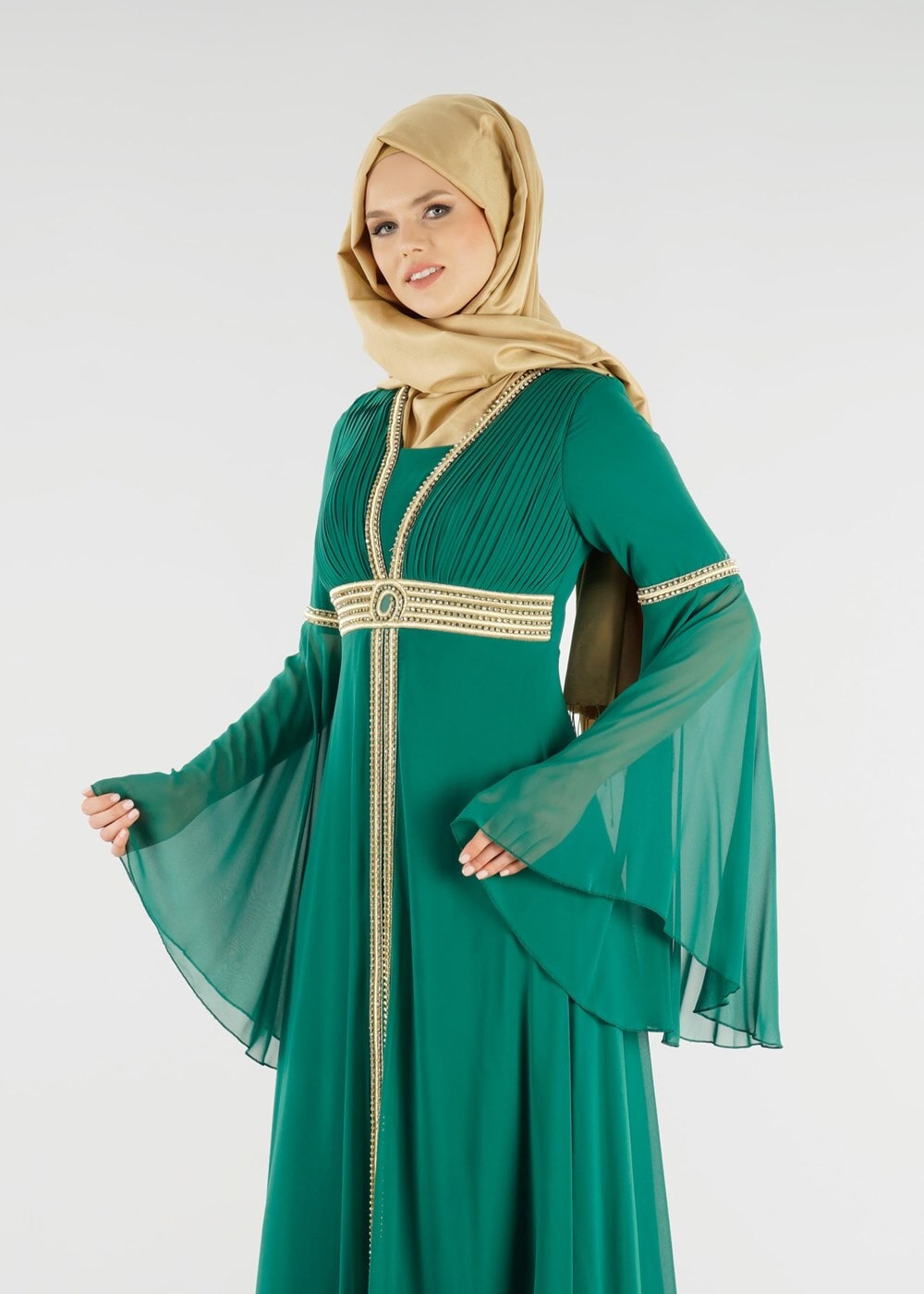 Hijab clothing GREEN T 59041 Moda Perfect-Hürrem Abiye Elbise