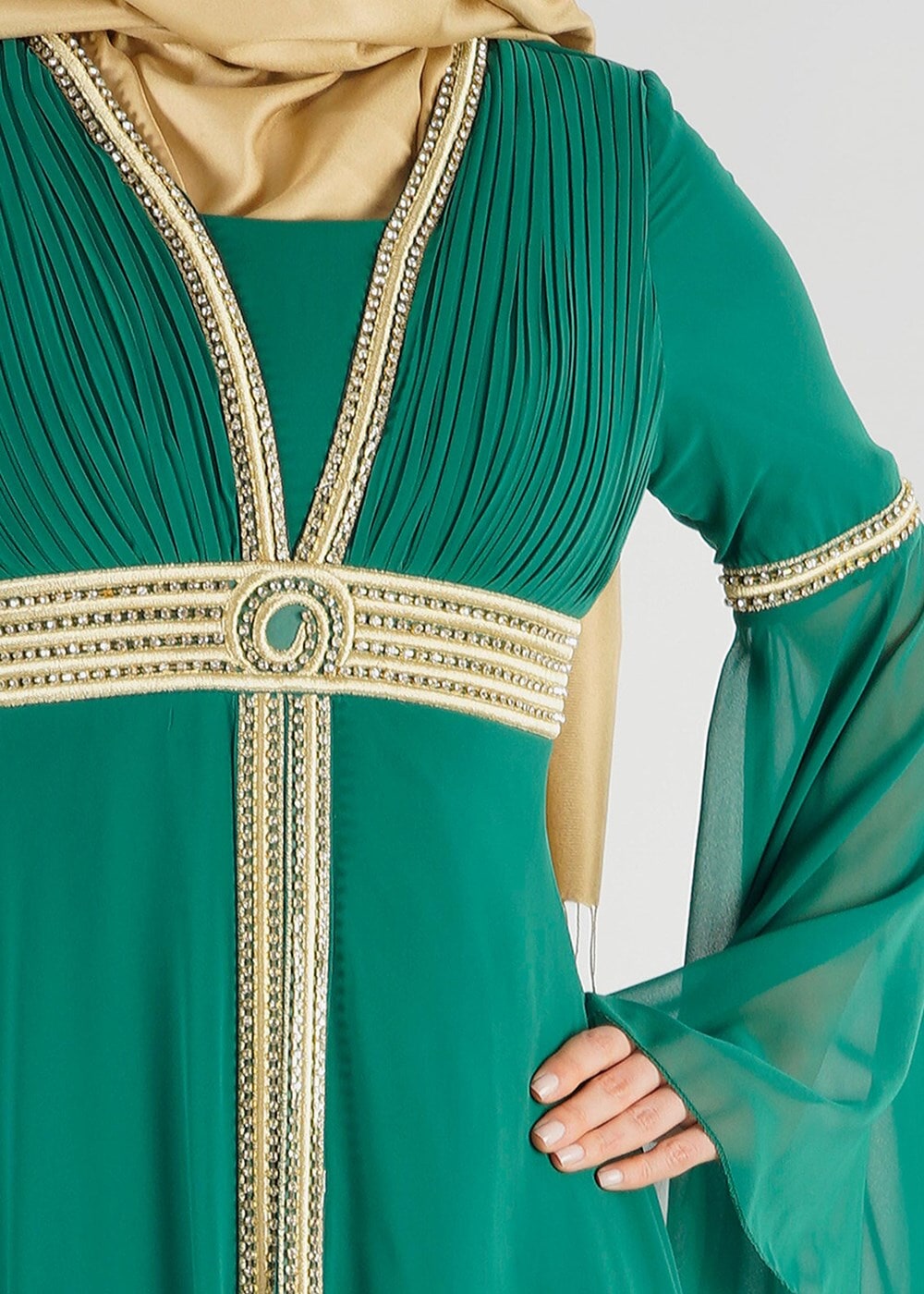 Tesettür giyim YEŞİL T 59041 Moda Perfect-Hürrem Abiye Elbise