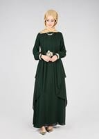 Tesettür giyim YEŞİL T 64525 Fy Collection- Güpür Detaylı Abiye Elbise