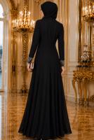 Hijab-Kleidung SCHWARZ ABENDKLEID MIT STICKDETAILS T 66525