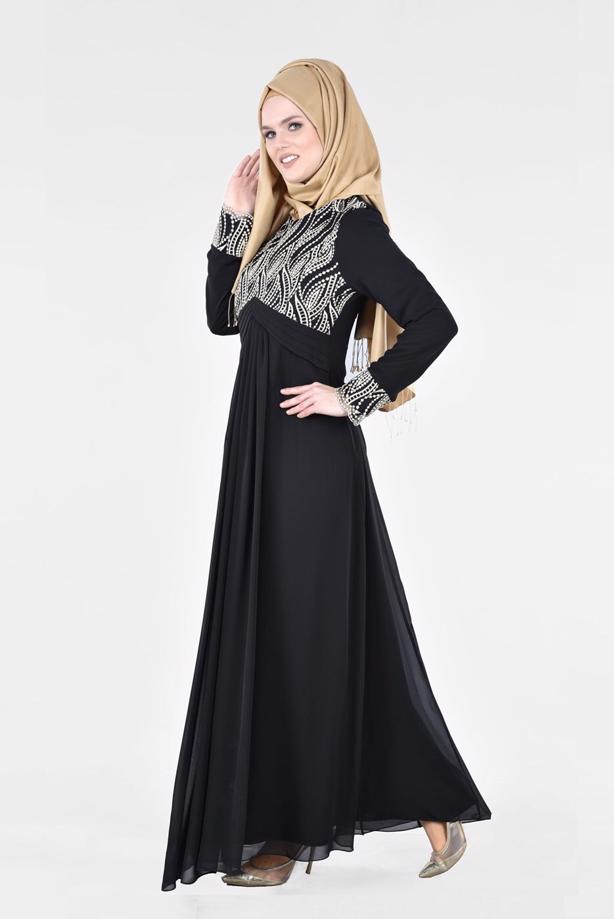Vêtements hijab  T 66525 Fy Collection-İşleme Detaylı Tesettür Abiye Elbise - TRENDTESETTÜR