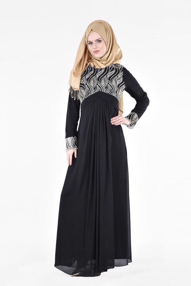 Vêtements hijab  T 66525 Fy Collection-İşleme Detaylı Tesettür Abiye Elbise - TRENDTESETTÜR