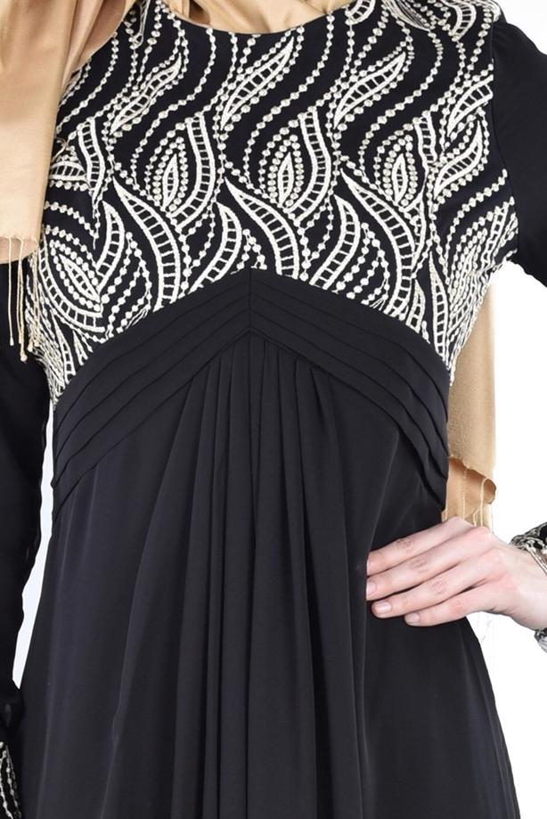 Tesettür giyim  T 66525 Fy Collection-İşleme Detaylı Tesettür Abiye Elbise - TRENDTESETTÜR