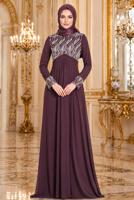 Hijab-Kleidung PFLAUME ABENDKLEID MIT STICKDETAILS T 66525
