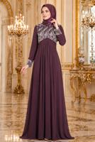 Hijab-Kleidung PFLAUME ABENDKLEID MIT STICKDETAILS T 66525