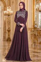 Hijab-Kleidung PFLAUME ABENDKLEID MIT STICKDETAILS T 66525