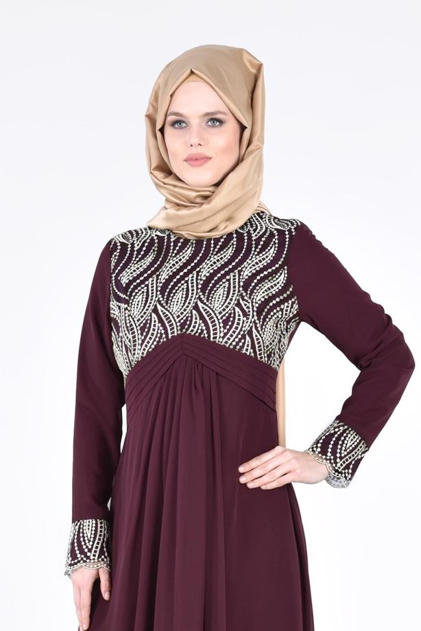 Vêtements hijab  T 66525 Fy Collection-İşleme Detaylı Tesettür Abiye Elbise - TRENDTESETTÜR