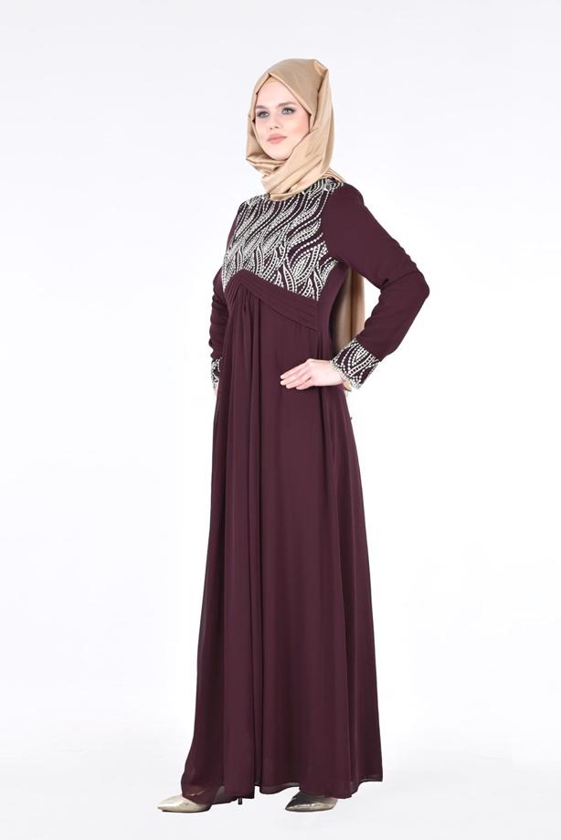 Tesettür giyim  T 66525 Fy Collection-İşleme Detaylı Tesettür Abiye Elbise - TRENDTESETTÜR