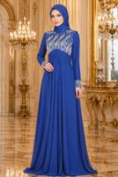 Hijab-Kleidung MARINEBLAU ABENDKLEID MIT STICKDETAILS T 66525