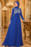 Hijab-Kleidung MARINEBLAU ABENDKLEID MIT STICKDETAILS T 66525