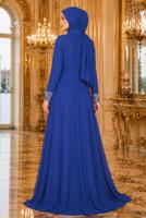 Hijab-Kleidung MARINEBLAU ABENDKLEID MIT STICKDETAILS T 66525
