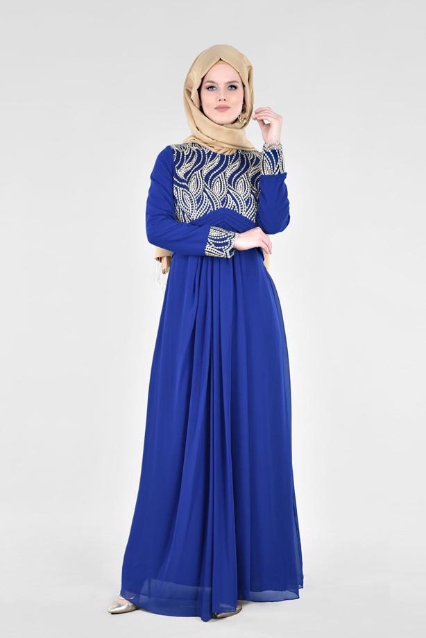Vêtements hijab  T 66525 Fy Collection-İşleme Detaylı Tesettür Abiye Elbise - TRENDTESETTÜR