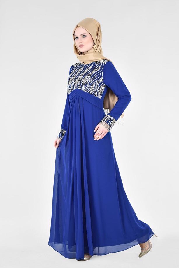 Vêtements hijab  T 66525 Fy Collection-İşleme Detaylı Tesettür Abiye Elbise - TRENDTESETTÜR