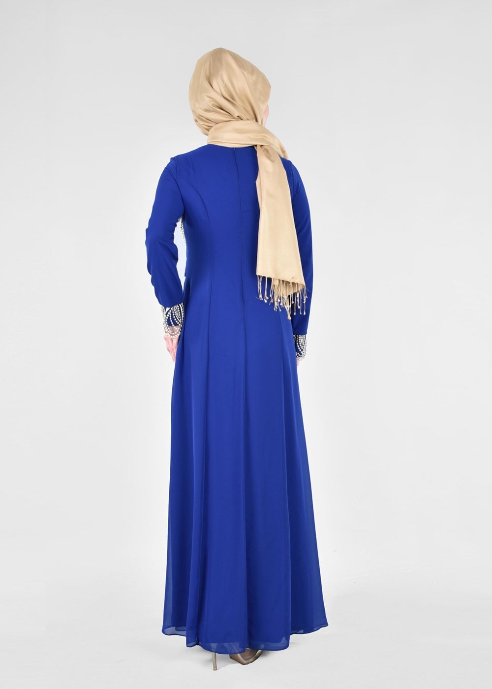 Hijab clothing NAVY BLUE T 66525 Fy Collection-İşleme Detaylı Tesettür Abiye Elbise