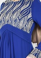 Hijab clothing NAVY BLUE T 66525 Fy Collection-İşleme Detaylı Tesettür Abiye Elbise