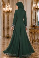 Hijab-Kleidung GRÜN ABENDKLEID MIT STICKDETAILS T 66525