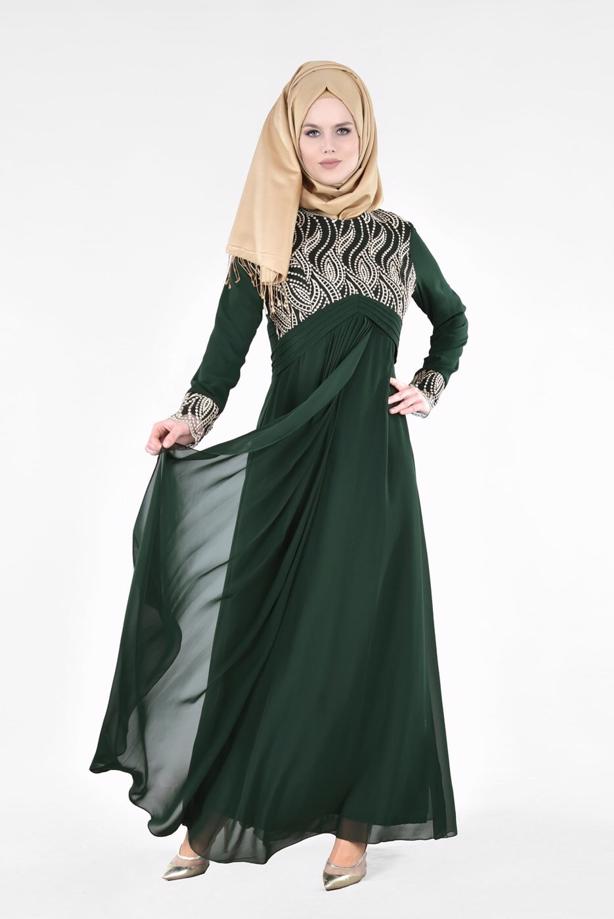 Vêtements hijab  T 66525 Fy Collection-İşleme Detaylı Tesettür Abiye Elbise - TRENDTESETTÜR