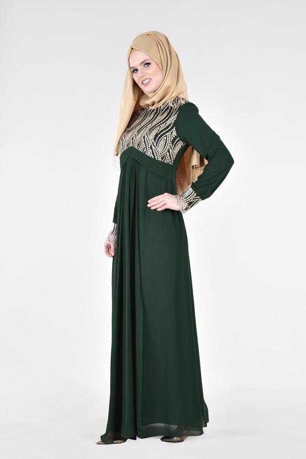 Tesettür giyim  T 66525 Fy Collection-İşleme Detaylı Tesettür Abiye Elbise - TRENDTESETTÜR