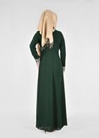 Vêtements hijab VERT T 66525 Fy Collection-İşleme Detaylı Tesettür Abiye Elbise