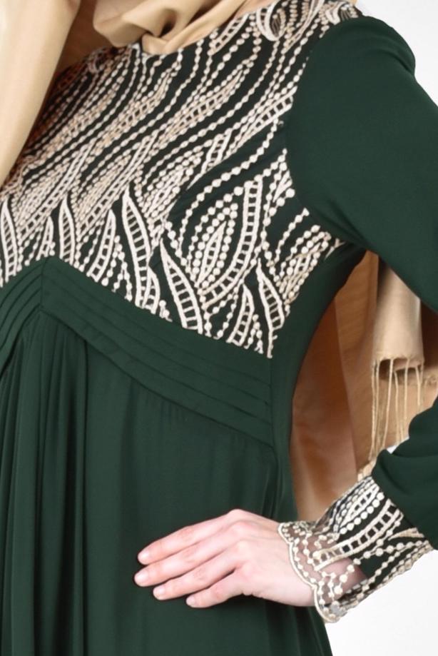 Tesettür giyim  T 66525 Fy Collection-İşleme Detaylı Tesettür Abiye Elbise - TRENDTESETTÜR