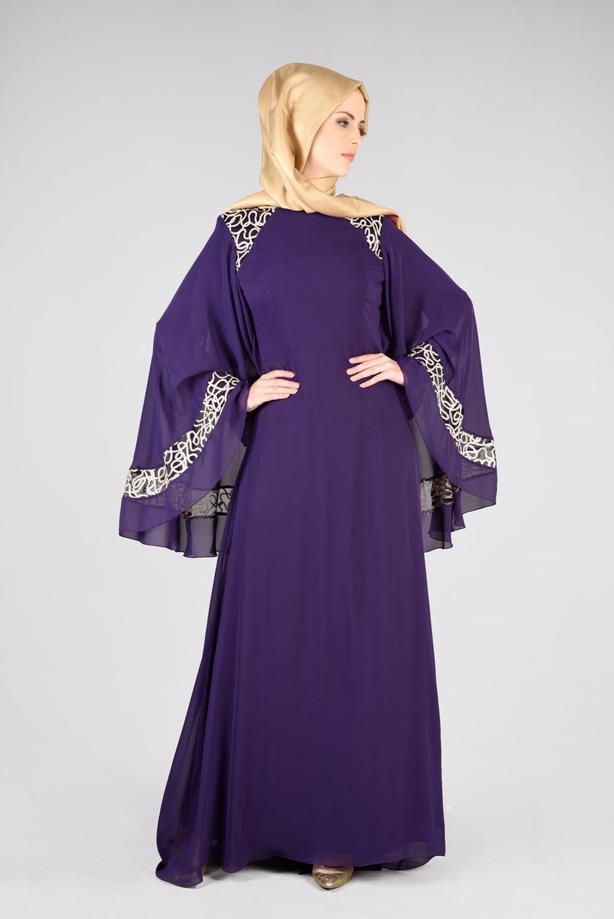 Tesettür giyim  T 69525 Fy Collection-Pelerin Detaylı Abiye Elbise - TRENDTESETTÜR