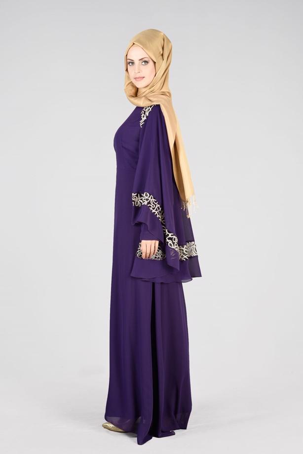 Vêtements hijab  T 69525 Fy Collection-Pelerin Detaylı Abiye Elbise - TRENDTESETTÜR