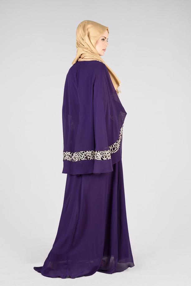 Tesettür giyim  T 69525 Fy Collection-Pelerin Detaylı Abiye Elbise - TRENDTESETTÜR