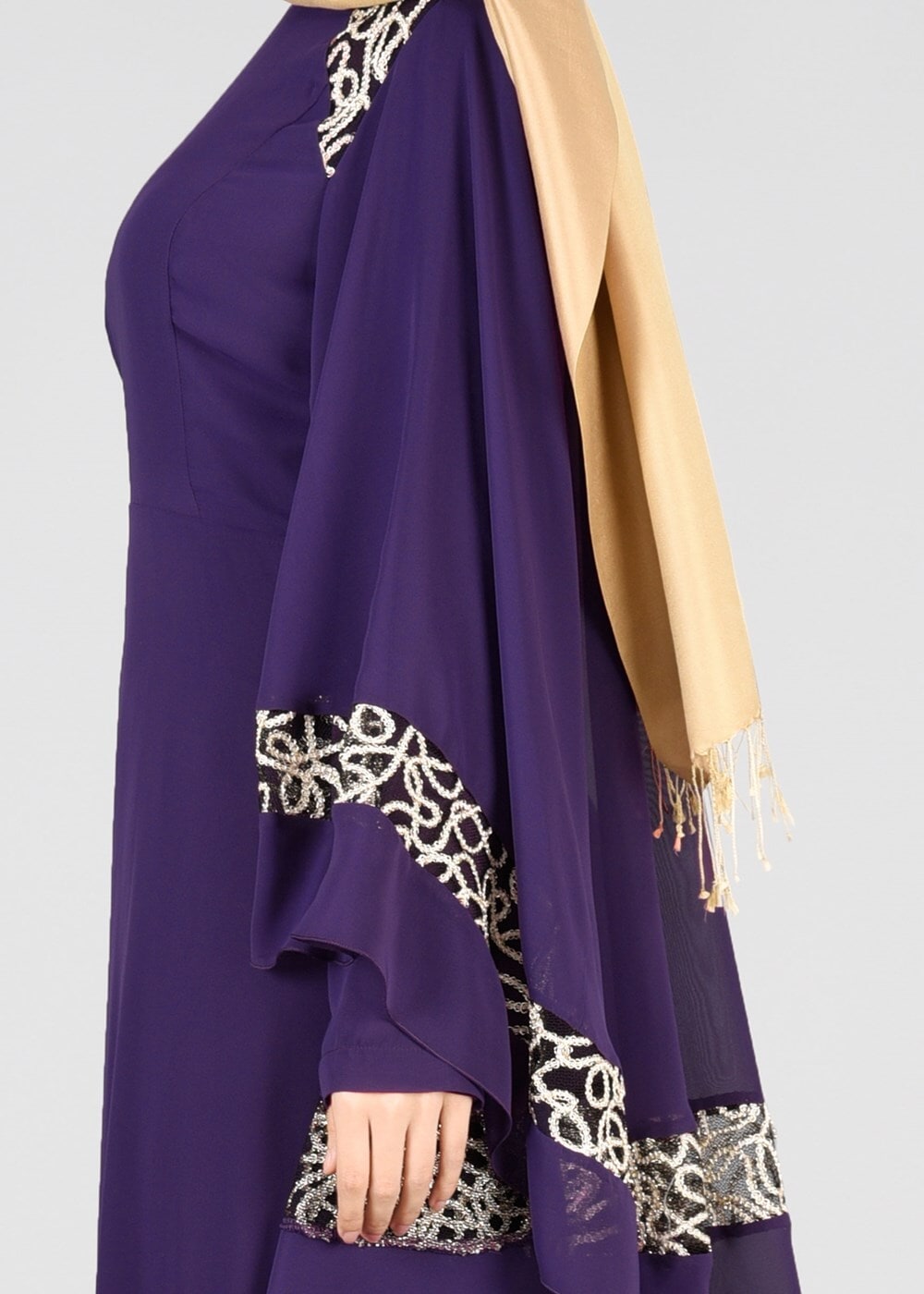 Vêtements hijab POURPRE T 69525 Fy Collection-Pelerin Detaylı Abiye Elbise